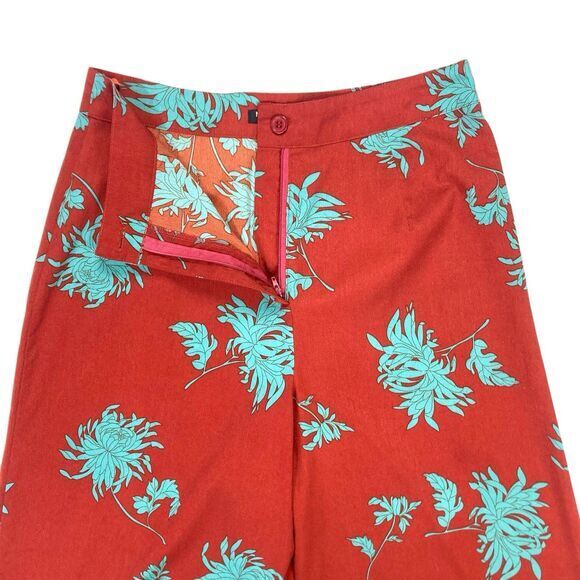 Nasty Gal Collection Wide Leg Pants Women 8 Red Floral Boho Beachy Comfy Trouser - Picture 4 of 15